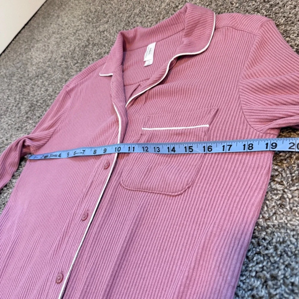 NWT Women's Cozy Ribbed Notch Collar Nightgown Auden Size Small Pink Soft Button